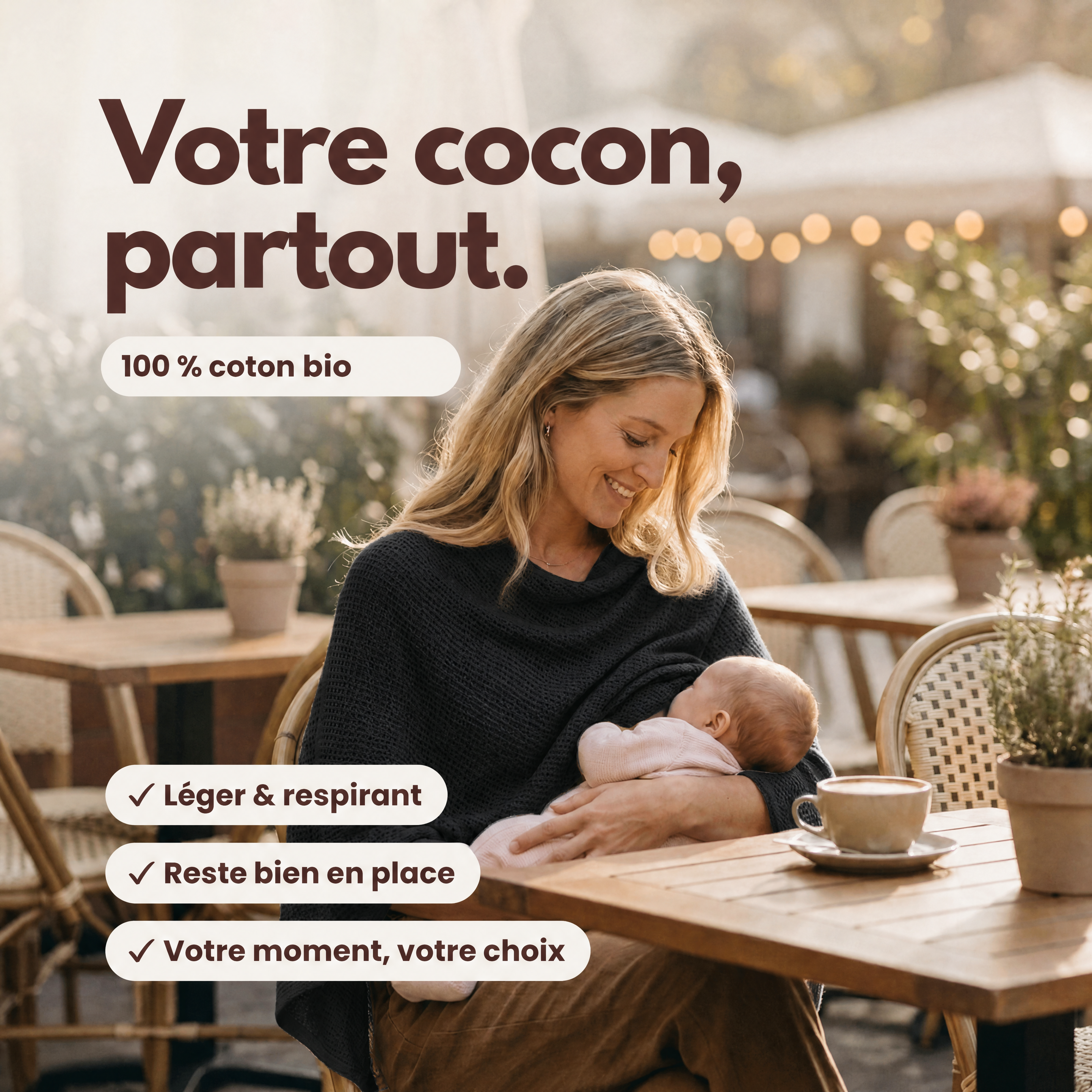 Poncho d'allaitement en coton bio (Été)