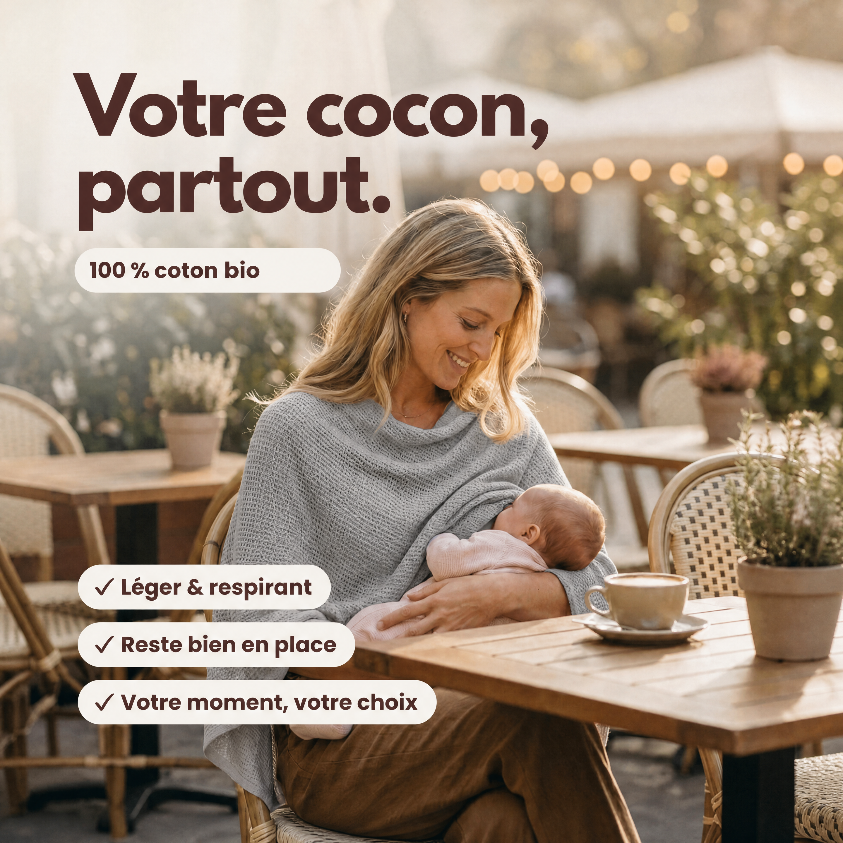 Poncho d'allaitement en coton bio (Été)