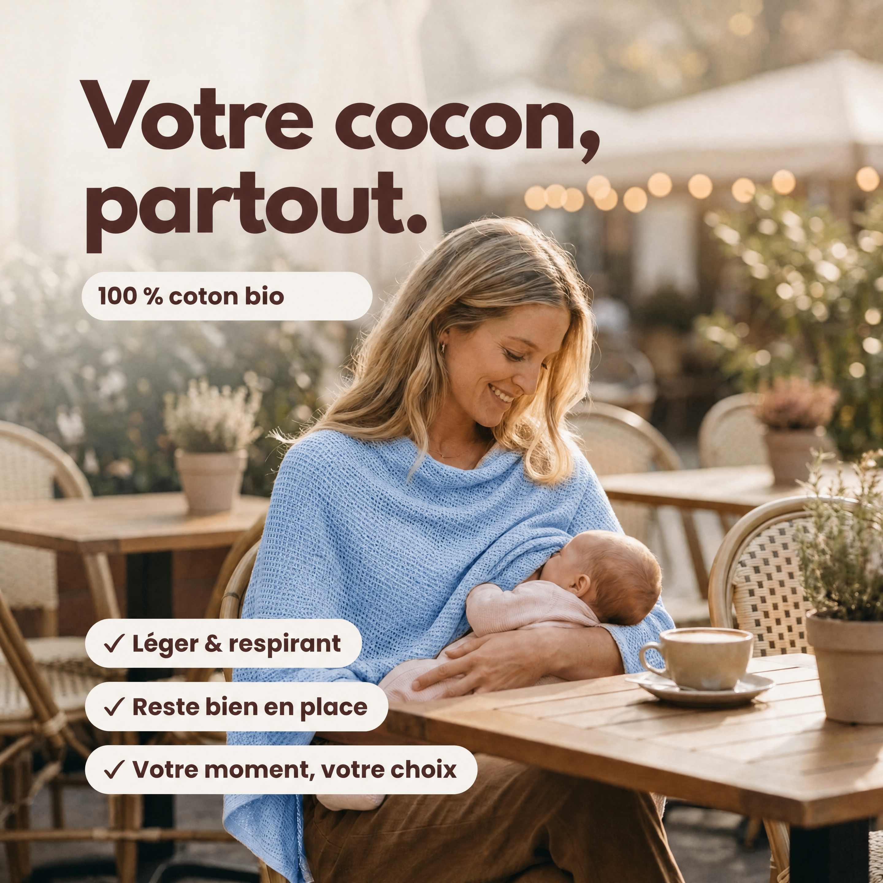 Poncho d'allaitement en coton bio (Été)