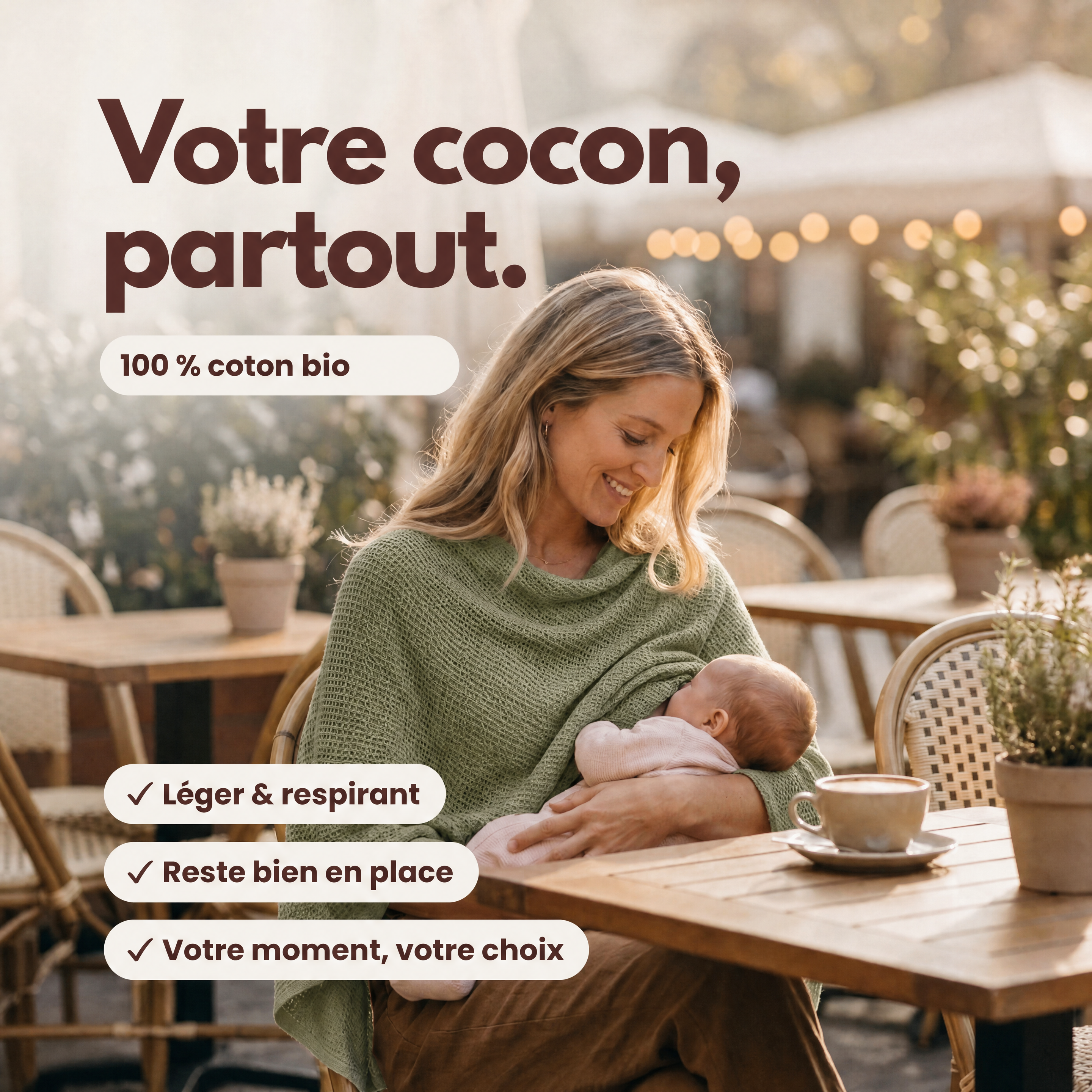 Poncho d'allaitement en coton bio (Été)
